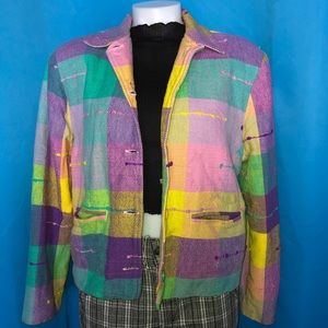 Bright colorful plaid blazer